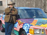 Dr. Bob Hieronimus with his new Art Car at AVAM on FortNite. Click for full size image.